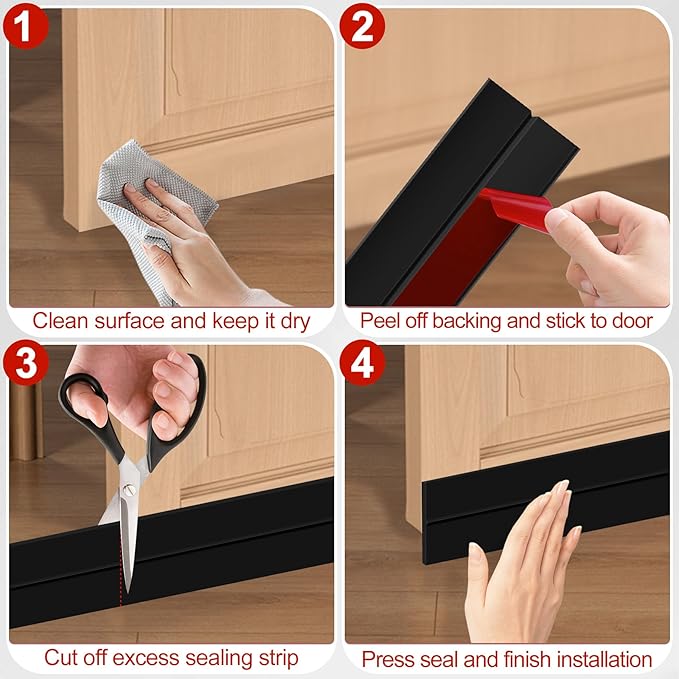 MYFAMIREA Door Weather Stripping 3IN (W) x 20FT (L) Door Draft Stopper Seal Tape Silicone Seal Strip Self Adhesive Shower Sweep Insulation Tape Side Bottom Strip for Sliding Glass Window Gap, Black