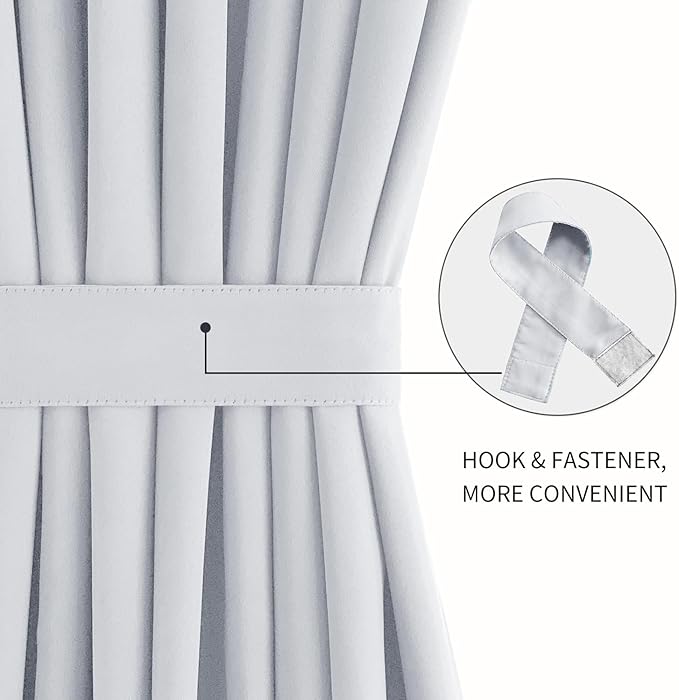 DWCN French Door Curtains – Rod Pocket Thermal Curtain for Doors with Glass Window, Kitchen and Patio Doors for Privacy, 12 X 72 Inches Long, 1 Curtain Panel with Tieback, Greyish White