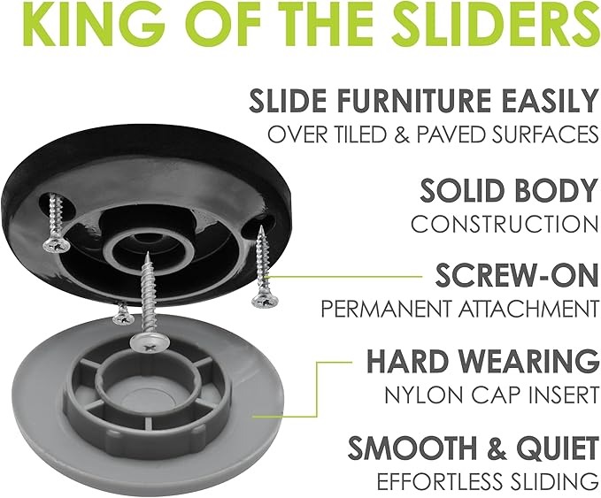 Gorilla Outdoor 2 Inch Furniture Sliders/Screw on Nylon Glide Floor Protectors (Set of 4 Glides) for Carpet and Hard Surface Sliding on Outdoor & Indoor Floors