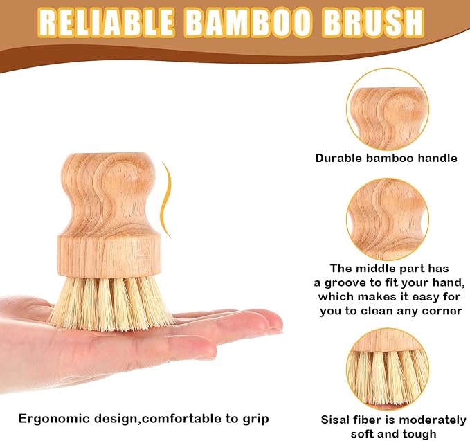 Nuenen 20 Packs Bamboo Dish Scrub Brushes Wooden Scrubbers Set Kitchen Dishwashing Scrubber with Natural Sisal Bristles for Iron Pot Pan Sink
