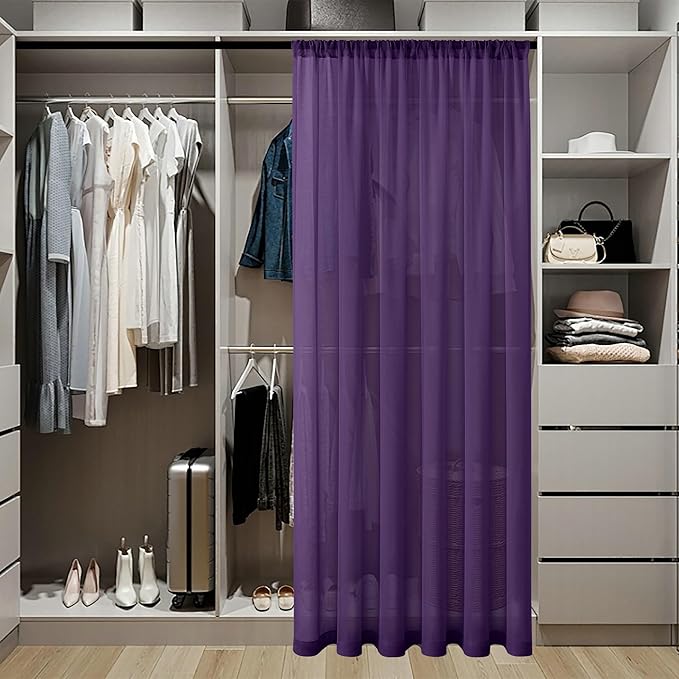Tollpiz Sheer Door Curtain Closet Linen Textured Curtain Sheers Doorway Light Filtering Voile French Door Rod Pocket Curtains Patio Glass Door, 25 x 80 inches Long, Royal Purple, Set of 1 Panel