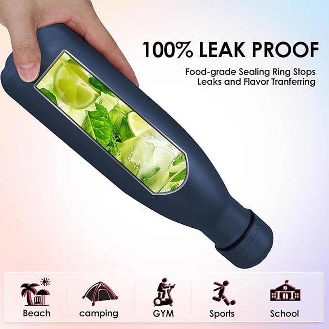 17oz Cola-Bottle Shaped Stainless Steel Leak-Proof Water Bottle,Double Wall Vacuum Insulated Metal,Travel Mug for Sports Indoors & Outdoors,BPA-Free School Kids Flasks,Navy(1Pack)