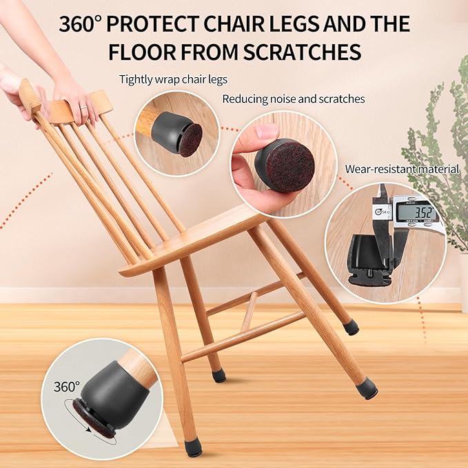 Ezprotekt 24 Pcs Black Chair Leg Floor Protectors for Hardwood Floors, Felt Furniture Pads Caps Covers, Bar Stool Floor Protectors Cups for Dining Table Desk Chair (Fit 0.83 "- 1.02", 21-26mm)