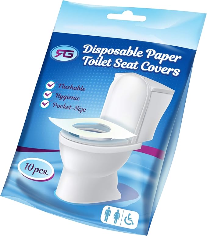 Rockland Guard Toilet Seat Cover - Flushable & Disposable Toilet Seat Cover for Bathroom - Road Trip Accessories & Travel Essentials for Kids & Adults - 10 Resealable Packs with 10 Sheets - 100-Count