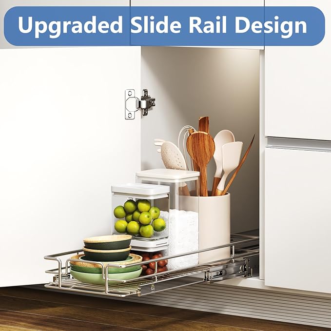 ROOMTEC Pull Out Cabinet Organizer, Cabinet Pull Out Shelves 7½" W x 21½" D, Heavy Duty Cabinet Drawers Slide Out Kitchen Cabinet Organizers Storage Shelf