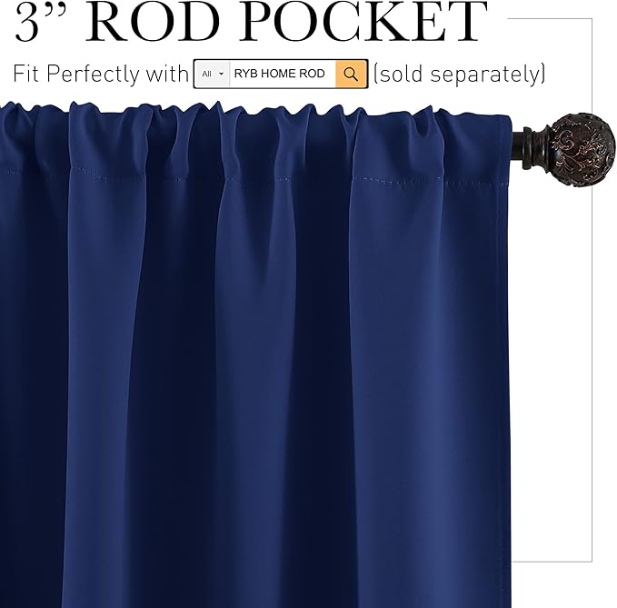 RYB HOME RV Camper Door Window Curtains -Blackout Privacy Curtains & Drapes for Bathroom Bedroom Kitchen Portable Travel Trailer Small Window Decor, W 34 x L 24, Marine Blue, 2 Panels