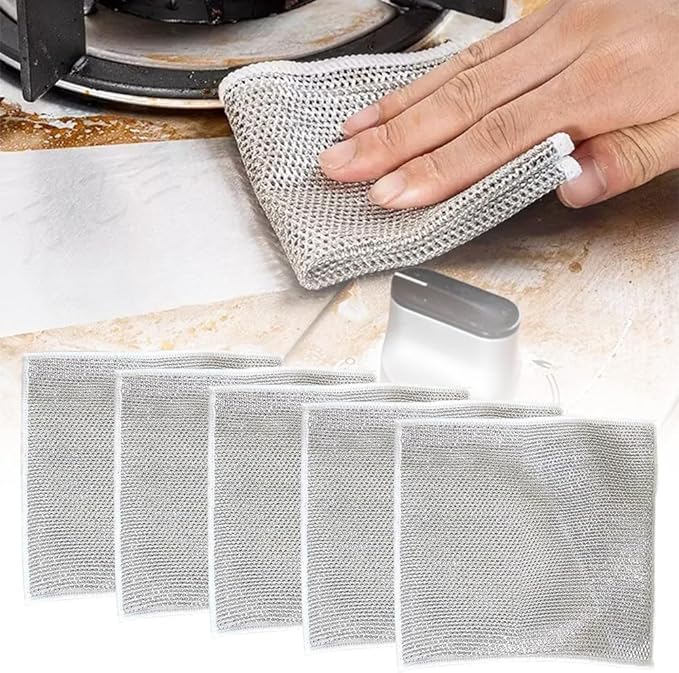Multipurpose Wire Dishwashing Rags for Wet and Dry, 2025 New Reusable Non Scratch Wire Dishcloth, Premium Scrubbing Wire Dishwashing Rags for Scrubs Dishes, Sinks Cleans (5)