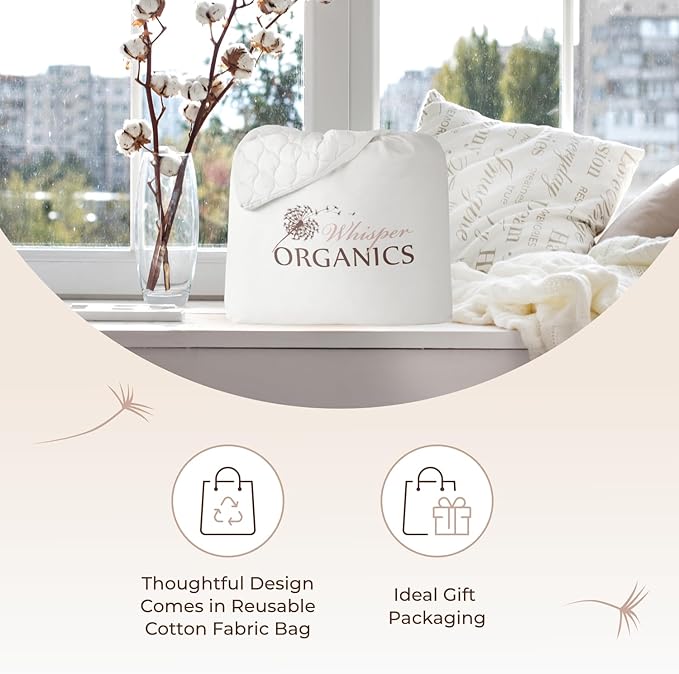 100% Cotton Organic Mattress Pad - Breathable & Cooling Mattress Protector Queen Size - Premium 300GSM Quilted and Noiseless Machine Washable Organic Mattress Protector (White, Queen)