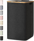 BALEINE Laundry Hamper with Lid, Tall Laundry Baskets with Bamboo Pull Handles, Large Laundry Bin with Internal Support (26 Gal/100L, Black)