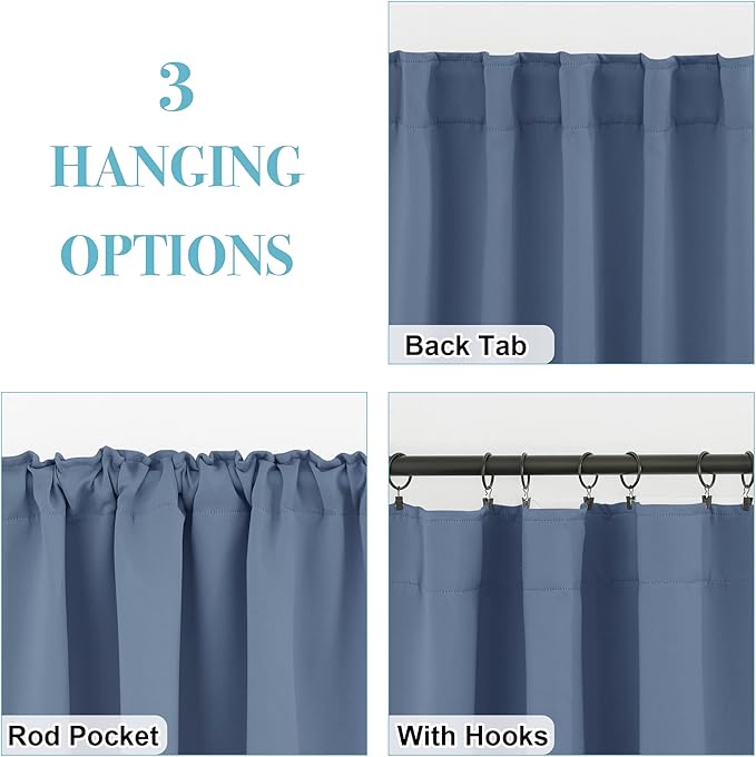 RYB HOME Small Window Curtains - Blackout Insualting Privacy Curtains for Kids Bedroom Kitchen Bathroom Basement Cafe Cabinet Tiers Drapes, 34 Width x 24 Length, 2 Panels, Stone Blue