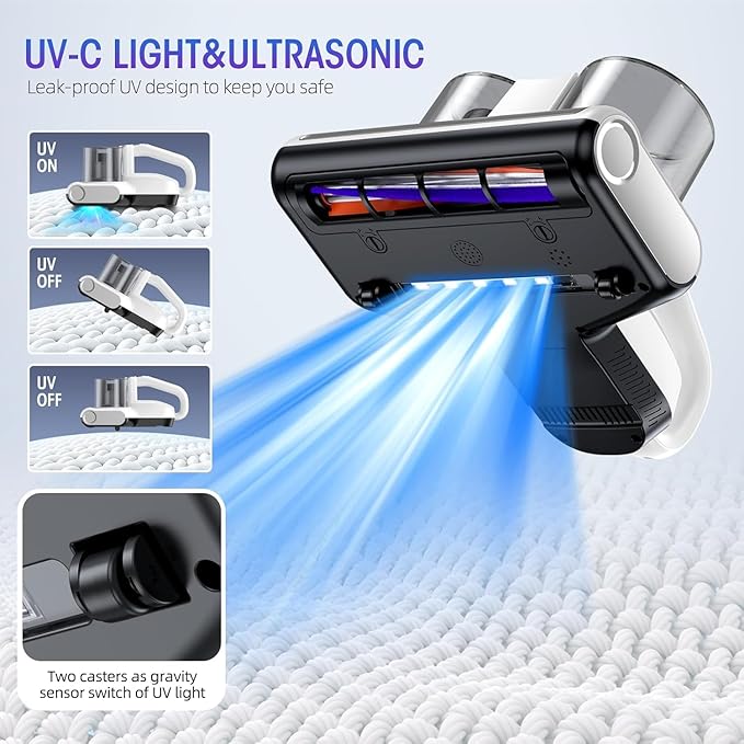 Mattress Vacuum Cleaner, 16Kpa Bed Vacuum with 253.7nm UV-C Light & Heating & Ultrasonic Quintuple Tech & 30000 RPM/Min Brushroll Rotation, Widened Suction Port, 500W, Corded