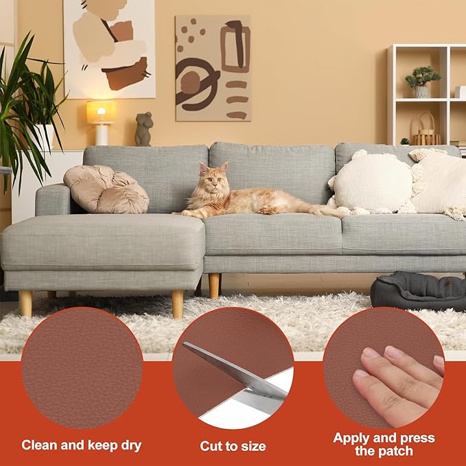 PATIKIL Leather Patches Tape for Furniture, 6.3 x 61 Inch Self Adhesive Vinyl Leather Repair Kit Cover Sheet for Couch, Sofa, Car Seats, Office Chair, Caramel Brown