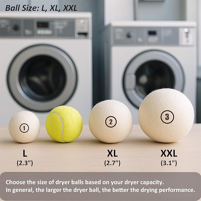 Sheep Wool Dryer Balls 12 Pack XL(2.7") Premium Natural Fabric Softener, Reusable Laundry Dryer Balls for Reducing Drying Time, Static and Wrinkles, Eco-Friendly – 100% New Zealand Wool