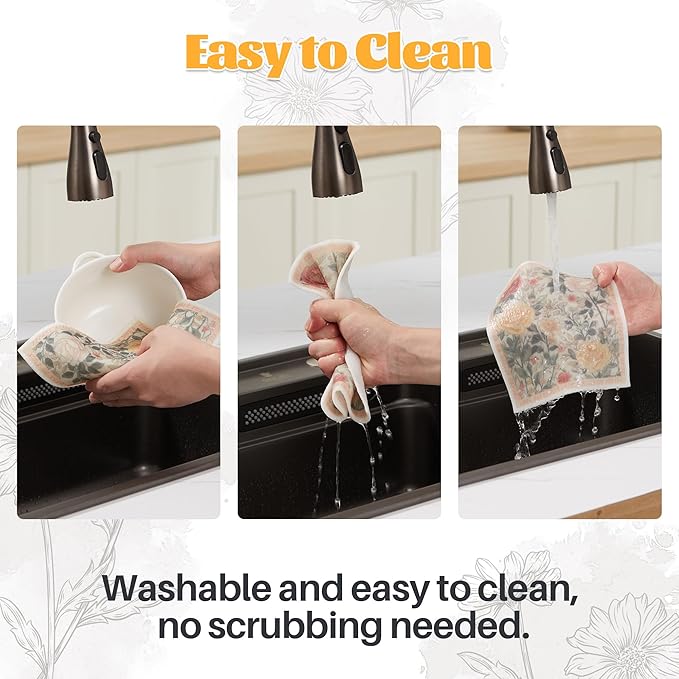 JOYMOOP 12 Pack Decorate Cleaning Cloth (Quiet Luxury of Decorative Series), Reusable Absorbent Dish Towels, Non-Scratch Washable Rags for Cookware, Kitchen and Household Cleaning - 6.7×7.9 inch