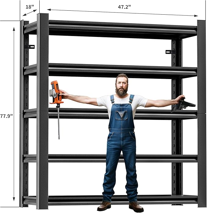 78" H 47.2" Wide 3 Pieces Garage Shelving, Thickened Heavy Duty Metal Adjustable Shelves, Storage Rack, Industrial Tool Shelf for Basement Metro