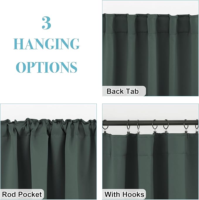 RYB HOME Short Blackout Curtains 36 inches Length for Cafe - Insualting Privacy Curtains for Kids Bedroom Kitchen Bathroom Basement Cabinet Tiers Drapes, 34 Width x 36 Length, 2 Panels, Dark Green