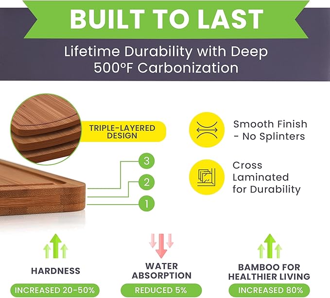 Bamboo Wooden Cutting Board Set of 3 - Used to Chop Veggies, Carve Meat, Present Charcuterie at Mealtime Prep and Family Gatherings - Ideal for Professional and Busy Home Chefs - Dark