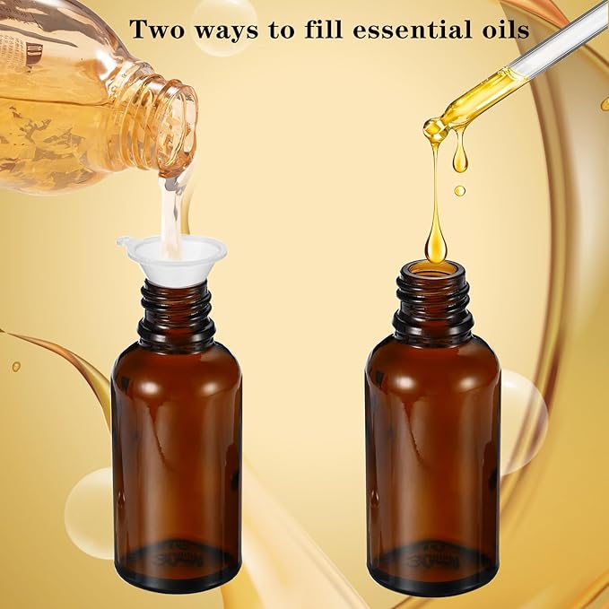 20ML Roller Bottles for Essential Oil, 4 Pack Empty Amber Glass Roller Bottle for Perfume Oil, Roll on Bottles with Stainless Steel Roller Balls, Opener, Funnel and Dropper
