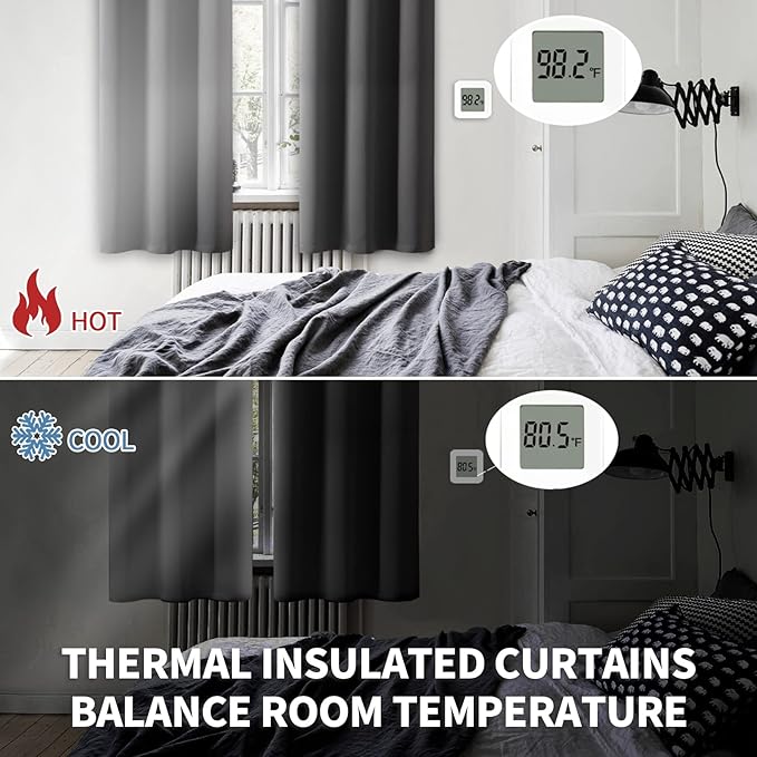 BGment Thermal Blackout Curtains 63 Inches Length for Bedroom Window, Dark Grey Room Darkening Insulated Drapes with Rod Pocket for Living Room, 42 x 63 Inch, 2 Panels