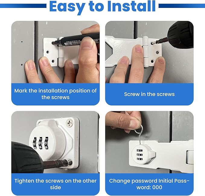 Keyless Cabinet Lock with Combination Code - 3-Digit Password Hasp Latch Lock for Drawers, Bifold Closet Door and Double Sided Door (White, 4.5 Inch, 2 Pack)