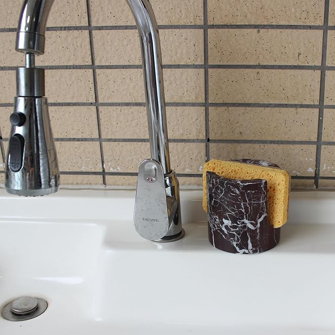 Natural Travertine Sponge Holder for Kitchen Sink, Drying Rack, Compact Sink Caddy Organizer (Rosso Levanto Marble)