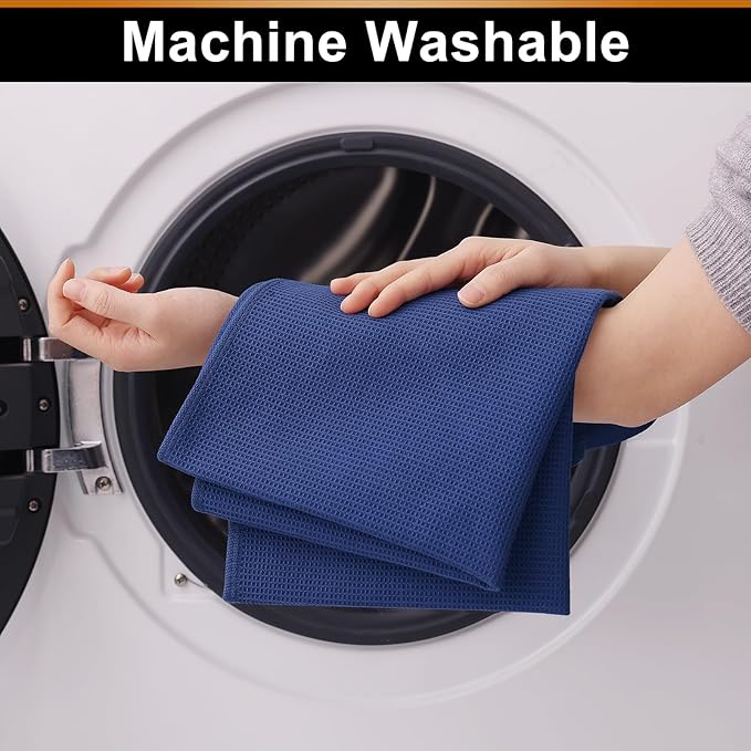 Homaxy 100% Cotton Waffle Weave Kitchen Towels - 4 Pack Soft and Absorbent Dish Towels - 16 x 26 Inches Quick Dry Hand Towels - Blue
