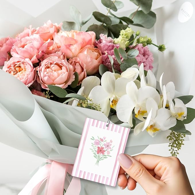 Girly Pink Floral Car Air Freshener 4 Pcs, Preppy Pink Striped Flower Hanging Scents Air Freshener for Women Girls Gifts, Cute Aesthetic Scented Car Accessories Decor for Room Closet Drawer