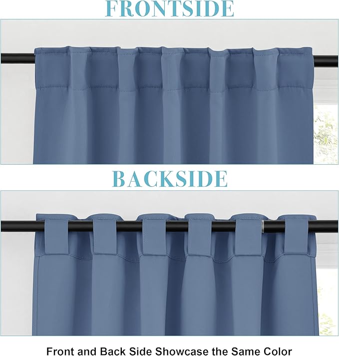 RYB HOME Small Window Curtains Blackout, Privacy Thermal Insulating Drapes for Bedroom Bathroom Basement Cafe Classroom Window Decor, W 34 x L 45 inches, Stone Blue, 2 Panels