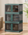19Gal Collapsible Storage Bins with Lids & Wheels - 3 Pack Stackable with Doors, Heavy-Duty Plastic Containers for Home/Office, Green