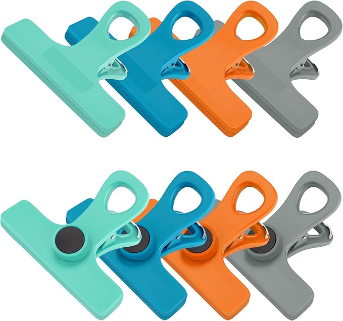 TACGEA Chip Clips, Magnetic Bag Clips with Air Tight Seal for Food Storage, 8 Pieces, Multicolor