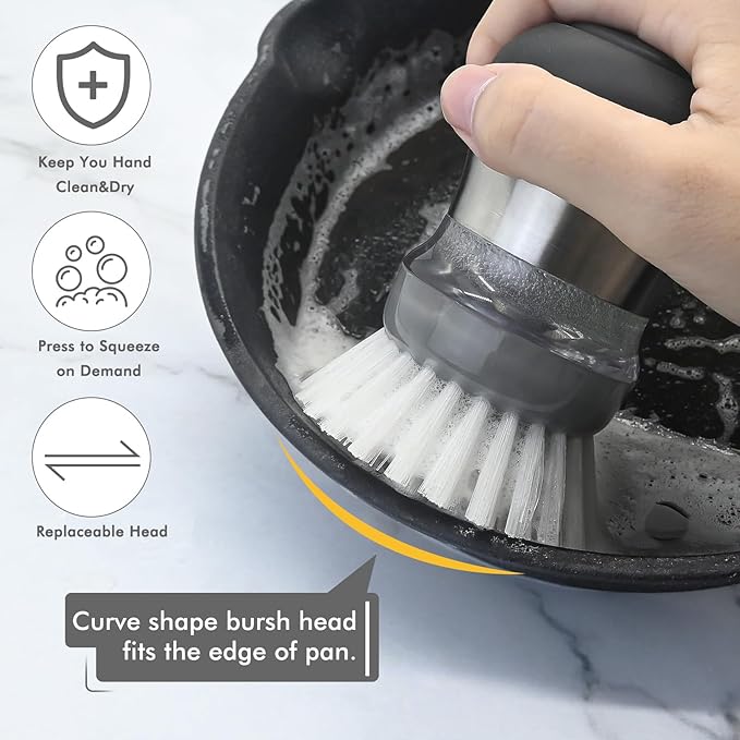 Shadowgallery Palm Brush Refills for OXO Steel Soap Dispensing Dish Brush - 4 Pack Cleaning Replacement Brush Head for OXO Palm Brush(Grey)