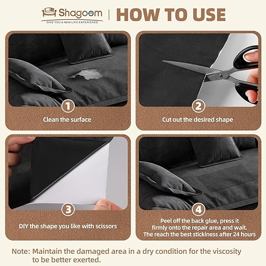 Suede Repair Patch, 17X158 Inch Fabric Large Repair Tape, Self-Adhesive Patches for Furniture, Sofa, Car Interior, Shoes, Hand Bag, Clothing (Dark Grey, 17X158 Inch)