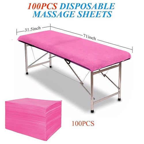100Pcs Disposable Massage Table Sheets 31.5" x 71" Non-Woven Fabric Bed Covers for Ultimate Hygiene and Comfort in Massage, Tattoo, and Spa Treatments, Breathable and Durable Sheets(Pink)