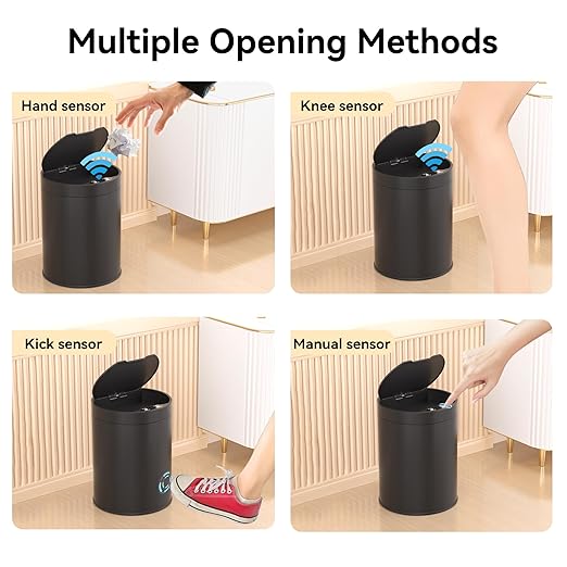 Bathroom Trash Can with Lid 2.6 Gallon Stainless Steel TrashCans Automatic Bathroom Garbage Can for Bedroom, Kitchen, Office
