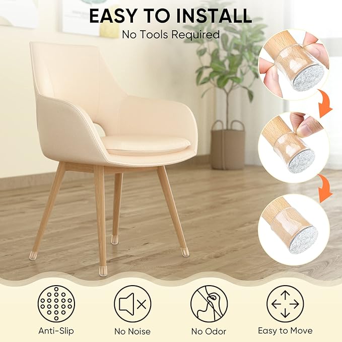 BALEINE 24 Pack Silicone Chair Leg Floor Protectors, Stool Leg Protectors Cap, Non-Slip Chair Leg Caps for Hardwood Floors (Clear, X-Large, 24 Pack)