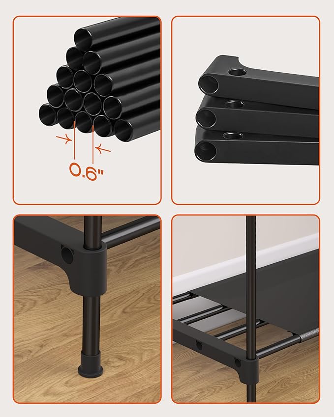 Portable Closet, 54.3 Inch Large Capacity Wardrobe Closet with Cover, Clothes Storage Organizer with Shelves and 2 Hanging Rods, Easy to Assembly, Black PCT102B01