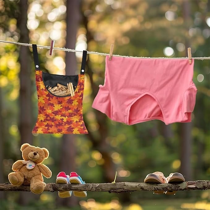 Maple Leaf Clothespin Storage Hanger Bags Beer Laundry Clothespin Bag, Clothespin Bag with a Large Opening, Hanging Storage Organizer with Hanging Rope for Indoor Outdoor