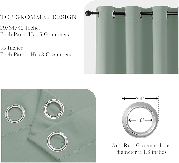 PONY DANCE Sage Green Blackout Curtains for Bedroom 63 Inch Length 2 Panels Set, Thermal Insulated Energy Saving Grommet Top Window Treatment Drapes for Living Room, W34 x L63 Inch