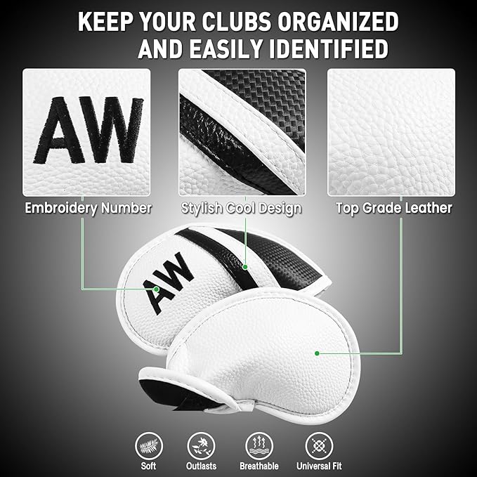 Amy Sport Golf Iron Head Covers Value 12 Pcs Set Thick Synthetic Leather, Protection Weatherproof Club Headcover Fit Universal Main Iron Wedge Golf Clubs for Men Women