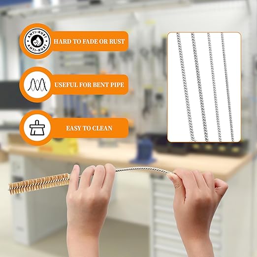 14-Pieces Brass Wire Brush Stainless Steel Tube Brush Set 12" Round Wire Brushes Kit Bore Brush Metal Bristle Cleaning for Pipe, Tube, Auto Parts, Engine (6mm/8mm/10mm/12mm/15mm/20mm/22mm)