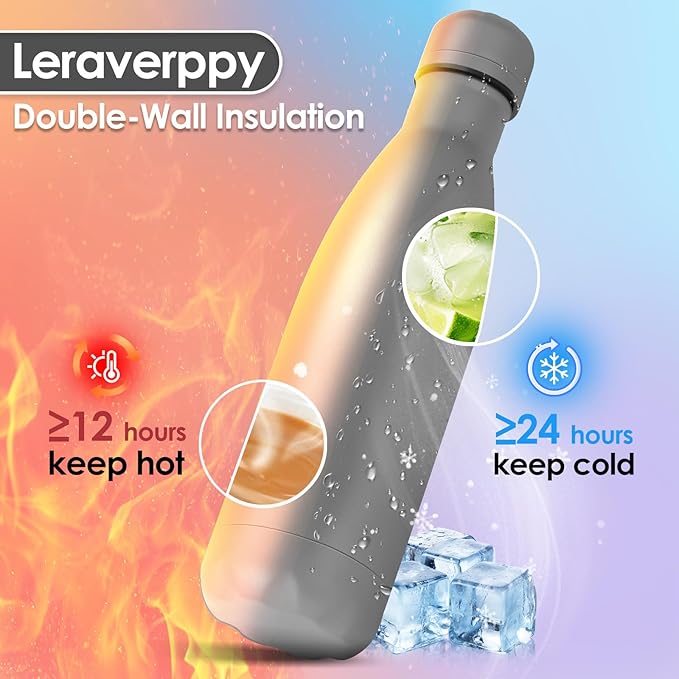 17oz Cola-Bottle Shaped Stainless Steel Leak-proof Water Bottle,Double Wall Vacuum Insulated Metal,Travel Mug For Sports Indoors & Outdoors,BPA-Free School Kids Flasks,Gray(1Pack)