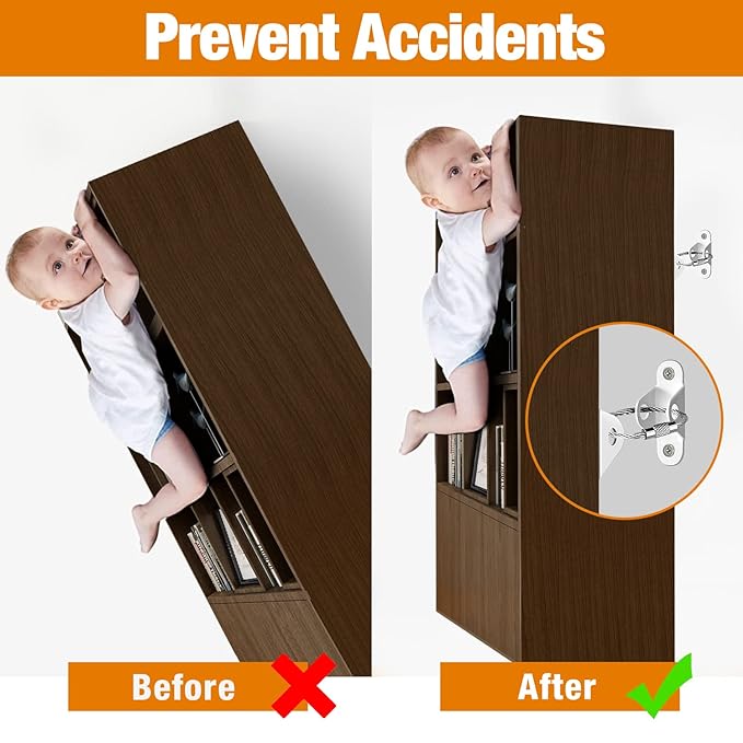 Furniture Anchors (10 Packs) Anti Tip Furniture Anchors for Baby Proofing, Furniture Wall Anchor Earthquake Straps for Furniture Dresser Wall Safety Anchor Furniture Fasteners to Wall, White