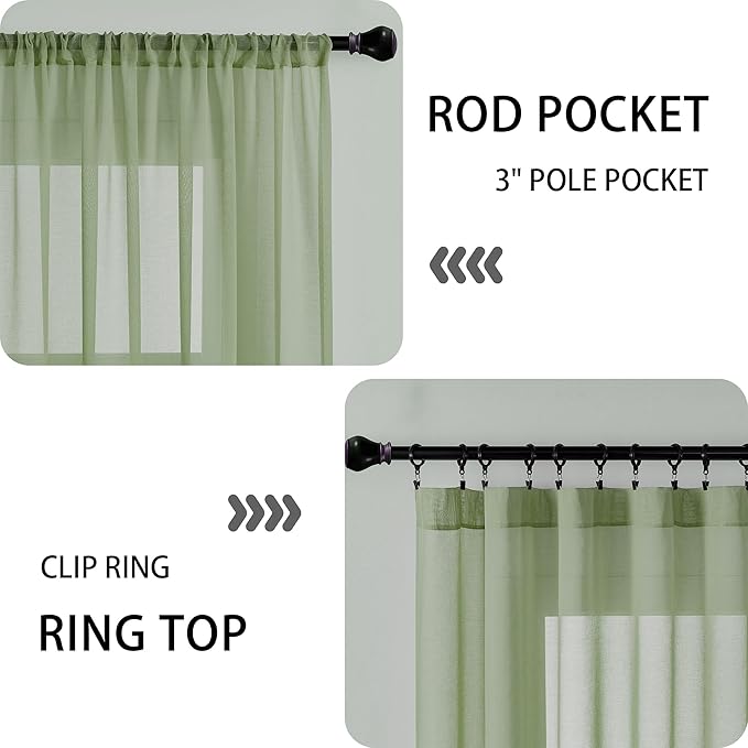 Tollpiz Sheer Door Curtain Closet Linen Textured Curtain Sheers Doorway Light Filtering Voile French Door Rod Pocket Curtains Patio Door, 25 x 80 inches Long, Sage Green, Set of 1 Panel