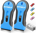 DIYSELF 2 Pack Razor Blade Scraper with 10 PCS Replacement Mental Blades, Heavy-Duty Razor Scraper, Professional-Grade Razor Blade Scraper Tool, Reliable Glass Scraper for Cooktop, Kitchen, Oven