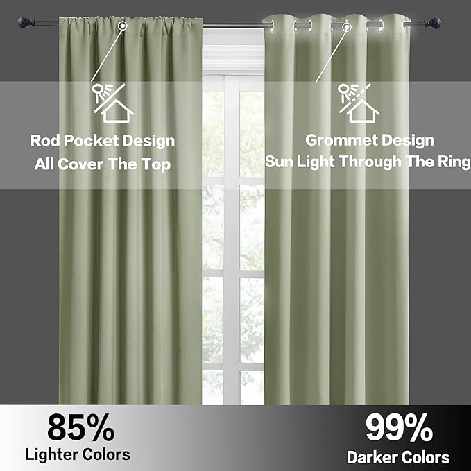 RYB HOME Small Curtains for Bathroom Window, Heavy Duty Thick Privacy Panels Blackout Energy Smart Curtains Drapes for Kitchen Cabinet, Wide 42 x Long 54 inch, 2 Panel Set, Sage Green