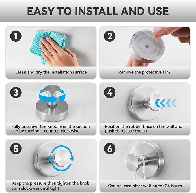 4 PCS Suction Cup Hooks for Shower, Stainless Steel No Drill Suction Towel Hooks, Reusable Sticky Silicone Suction Cup Base for Bathroom Wall, Glass, Mirror, Tile to Hang Loofahs, Robes (Silvery)