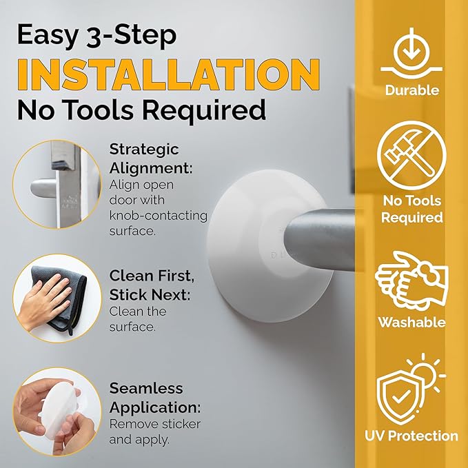 Ducki Door Stop Wall Protector | Self Adhesive Door Knob Wall Protectors from Door Knobs | Rubber Door Stoppers for Wall Damage & Noise | Durable, Shock Absorbent & Discreet | 6 Pack White Door Stops
