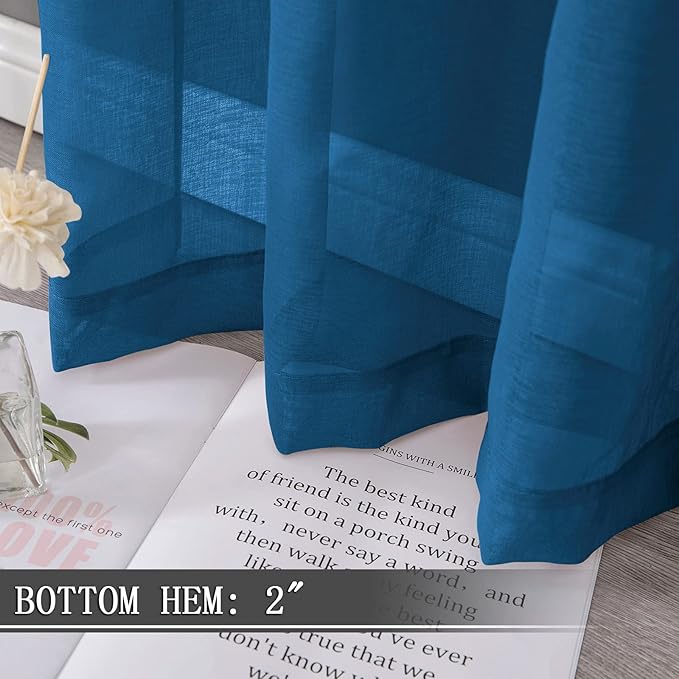 Tollpiz Sheer Tier Curtains Kitchen Linen Textured Half Curtain Sheers Light Filtering Rod Pocket Voile Bathroom Short Curtains for Farmhouse, 25 x 30 inches Long, Classic Blue, Set of 2 Panels