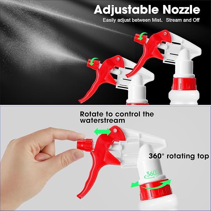 Eccliy 12 Pcs 16 Oz Plastic Spray Bottle, Adjustable Empty Reusable Sprayer for Cleaning, Planting, Water, Bathroom and Kitchen, BBQ, Commercial and Residential(Red, Yellow,Original)
