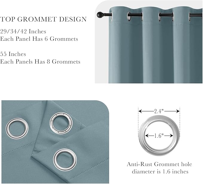 PONY DANCE Dusty Blue Blackout Curtains 80 inch Long 2 Panels Set, Thermal Insulated Solid Grommet Closet Curtains for Bedroom Closet Door, Temporary Doorway Cover Room Divider Drapes, W 55" x L 80"